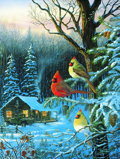Cardinals Cabin Fever, 1000 piece puzzle by Sunsout
